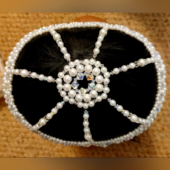 Beaded Bridal Head Piece, White pearls and clear Crystals. New. Custom-made. - Picture 2 of 4